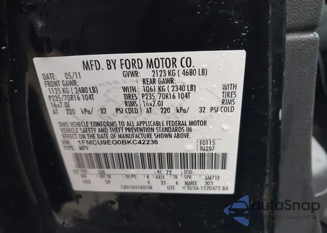 2011 Ford Escape Limited z USA, uszkodzony, nr VIN 1FMCU9EG0BKC42236